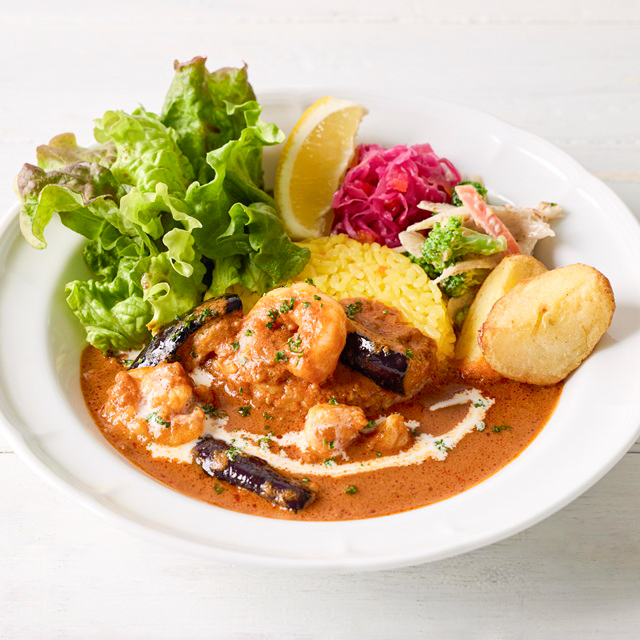 海老と揚げナスのレモンカレープレート